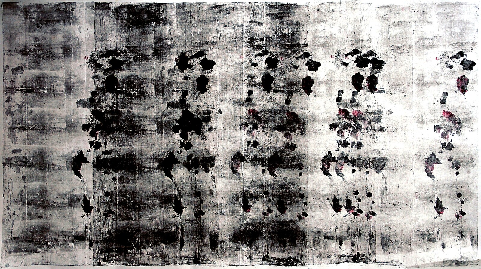 Assembly II, dense group of figures, black ink monotype