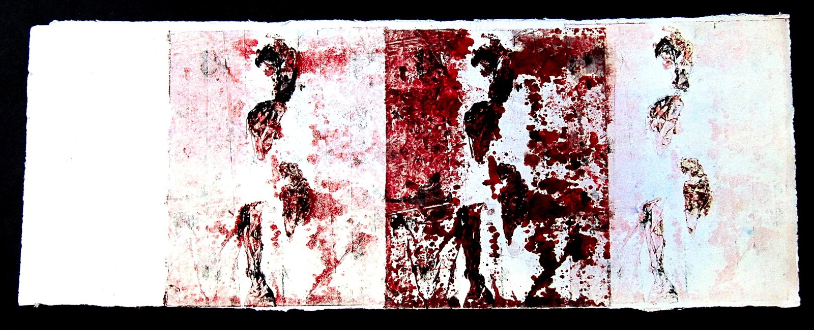 Assembly IV, figures with carmine blocks, monotype