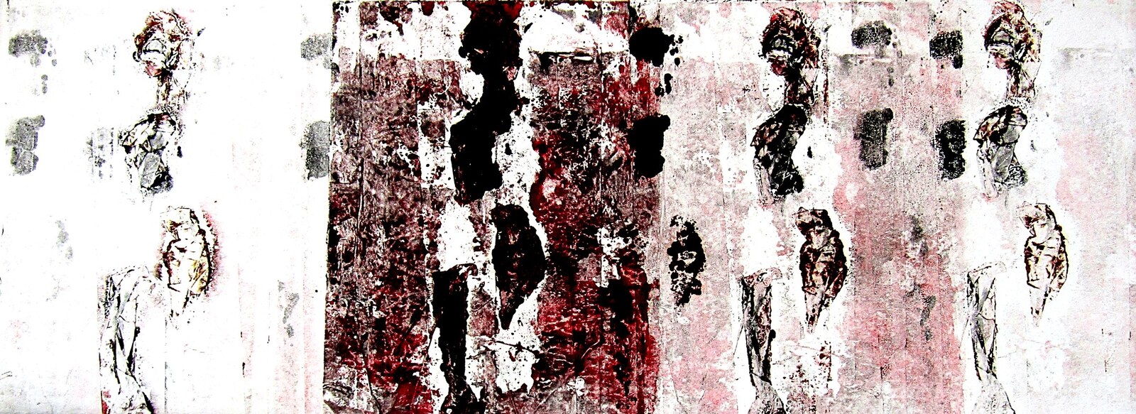 Assembly VII, figures with black and carmine masses, monotype