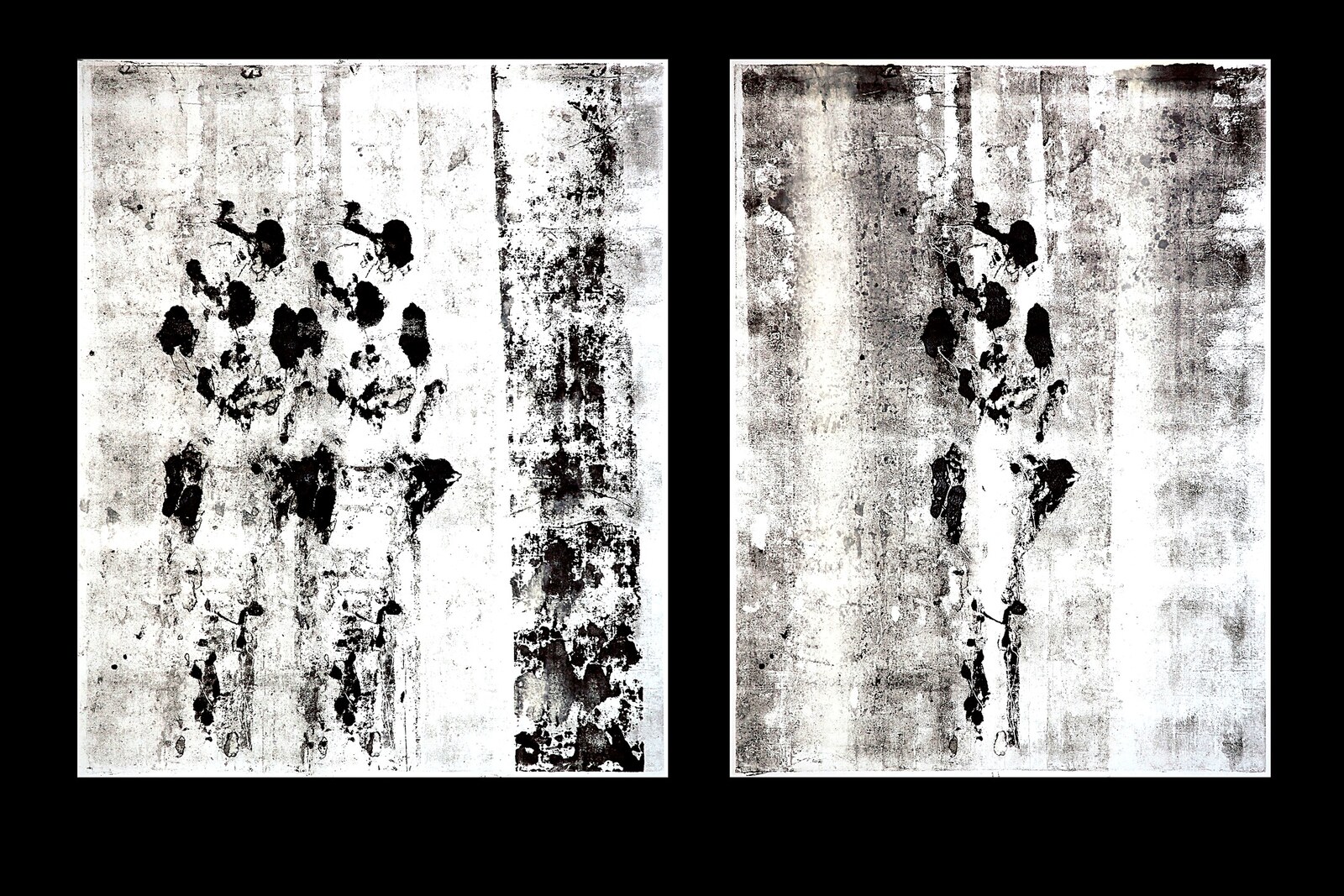 Assembly IX, diptych, two panels with figures, monotype