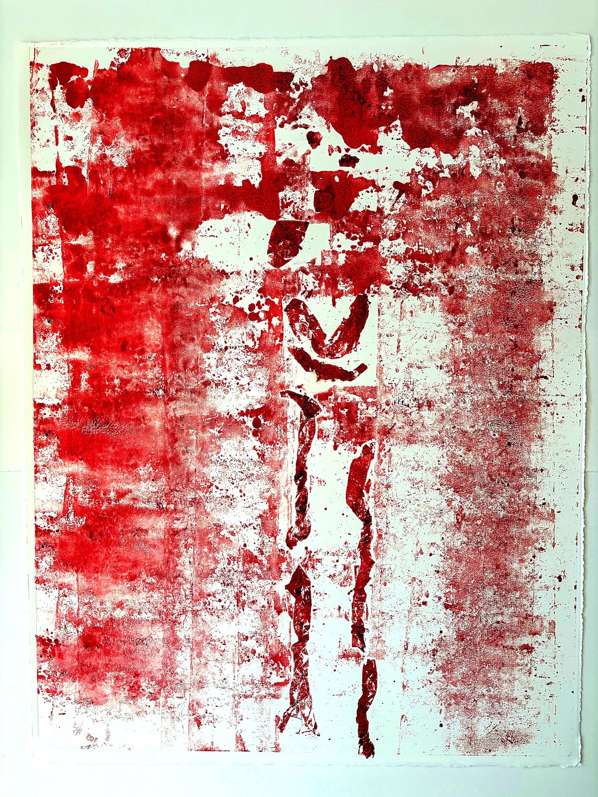Carmine I, horizon, carmine ink monotype
