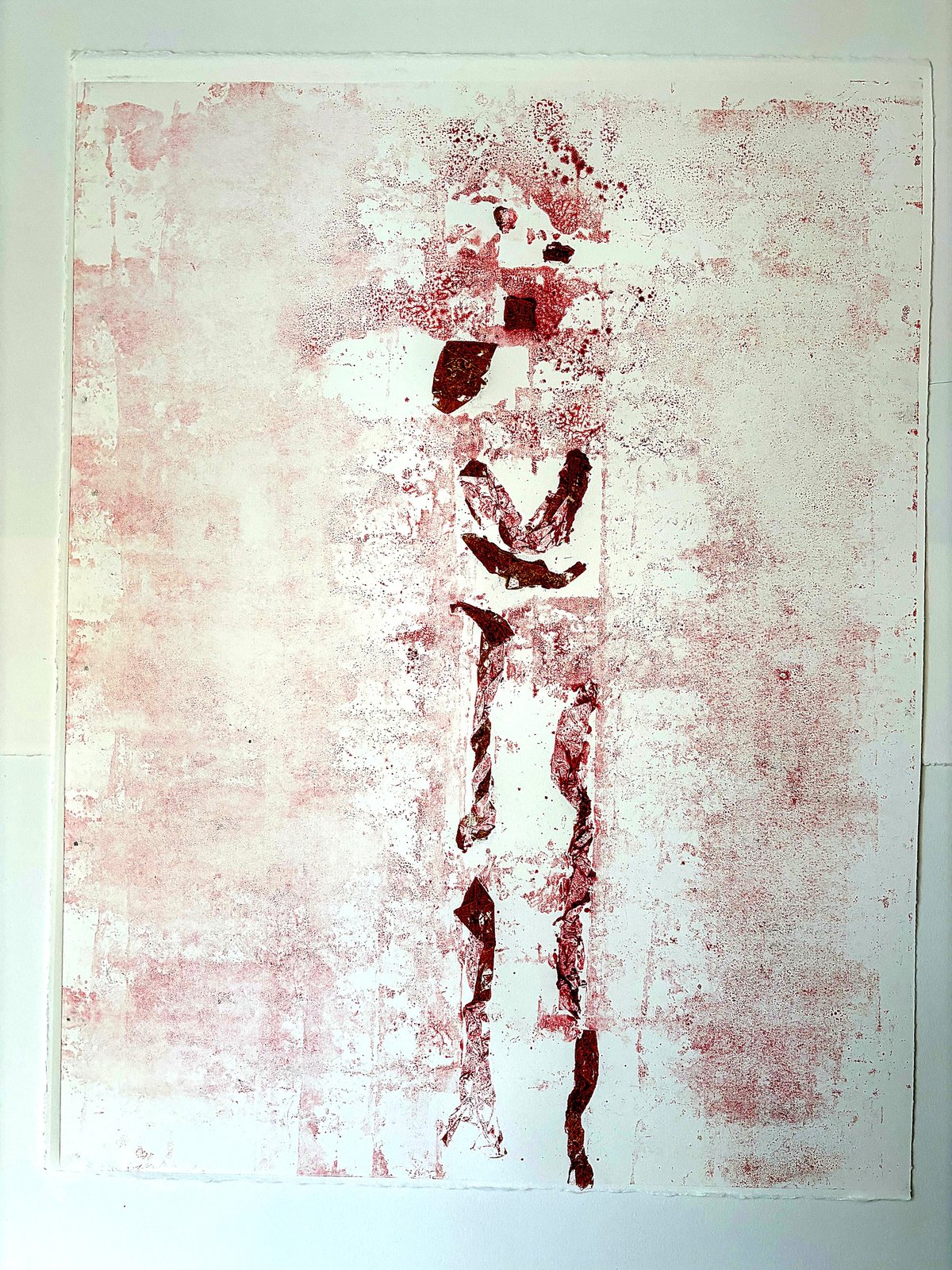 Carmine V, chrysalis, carmine ink monotype