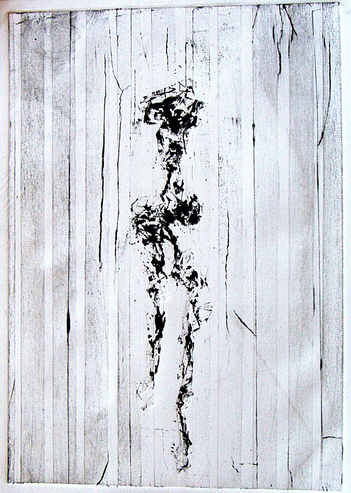 Figure II, standing figure with vertical striations, black ink monotype
