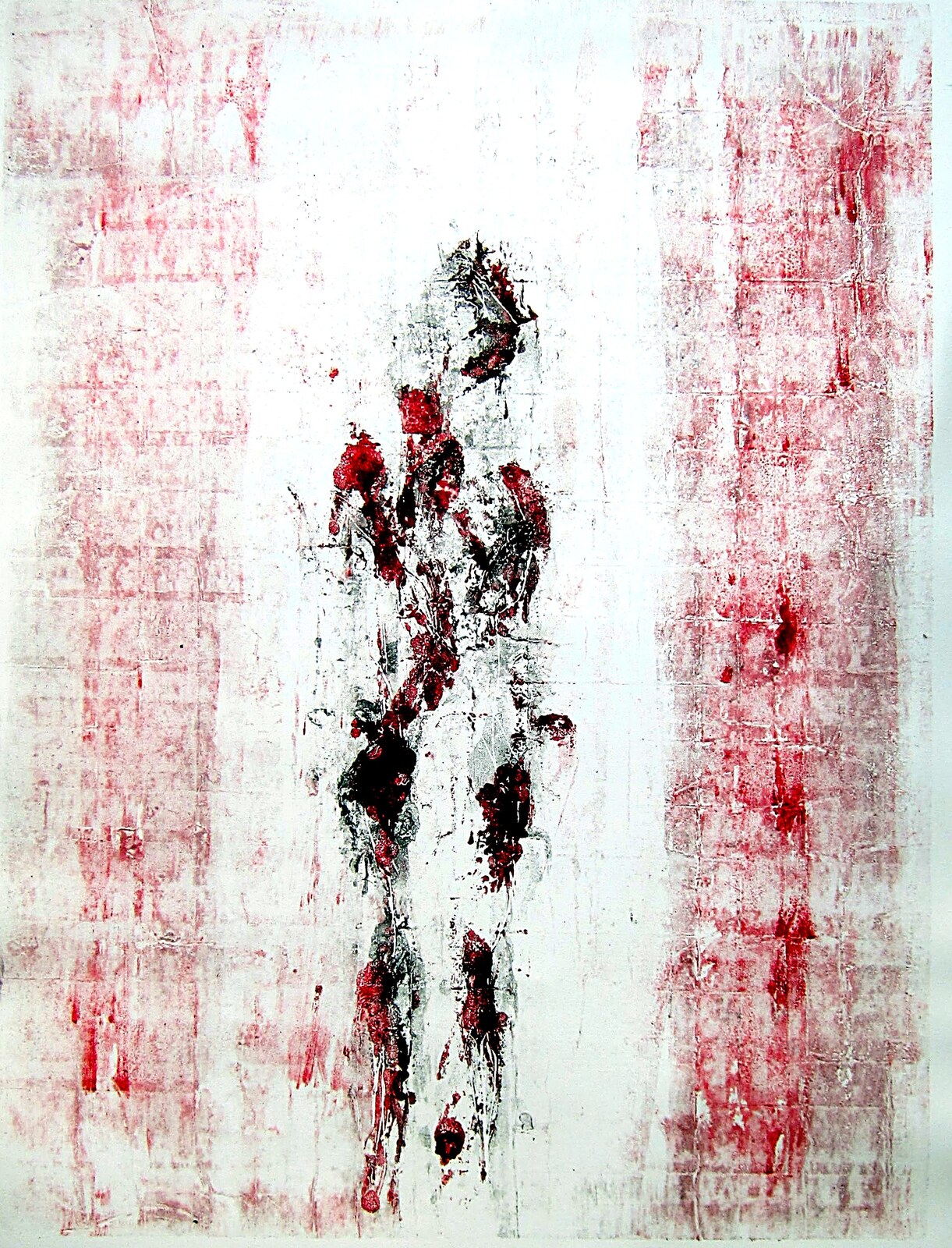 Figure III, standing figure with carmine bands, monotype