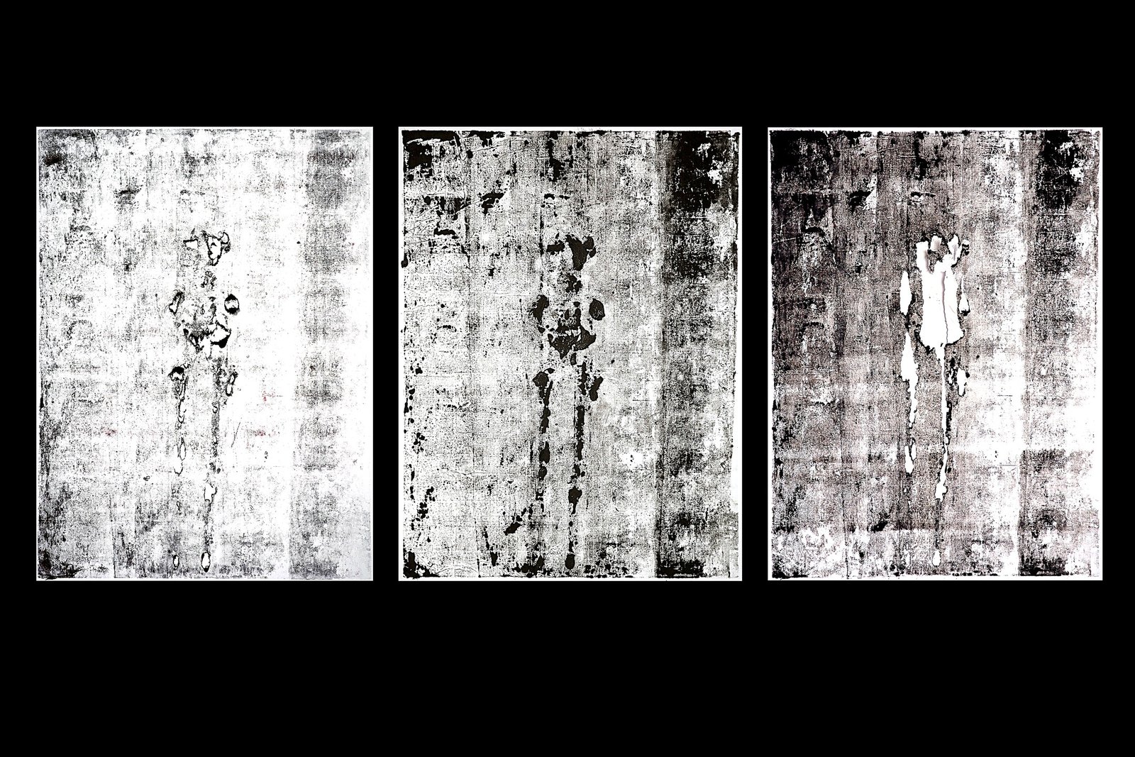 Trace III, triptych, black ink monotype