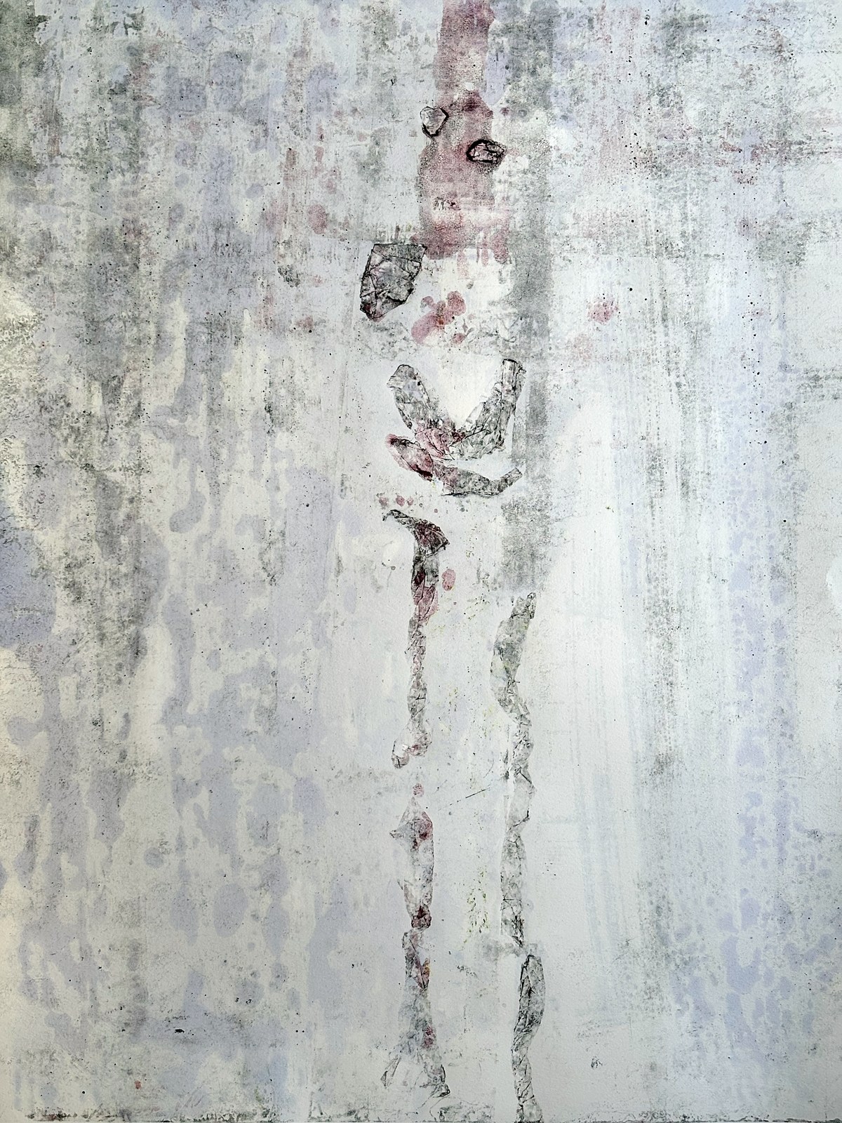 Trace V, veiled figure, black and carmine ink monotype