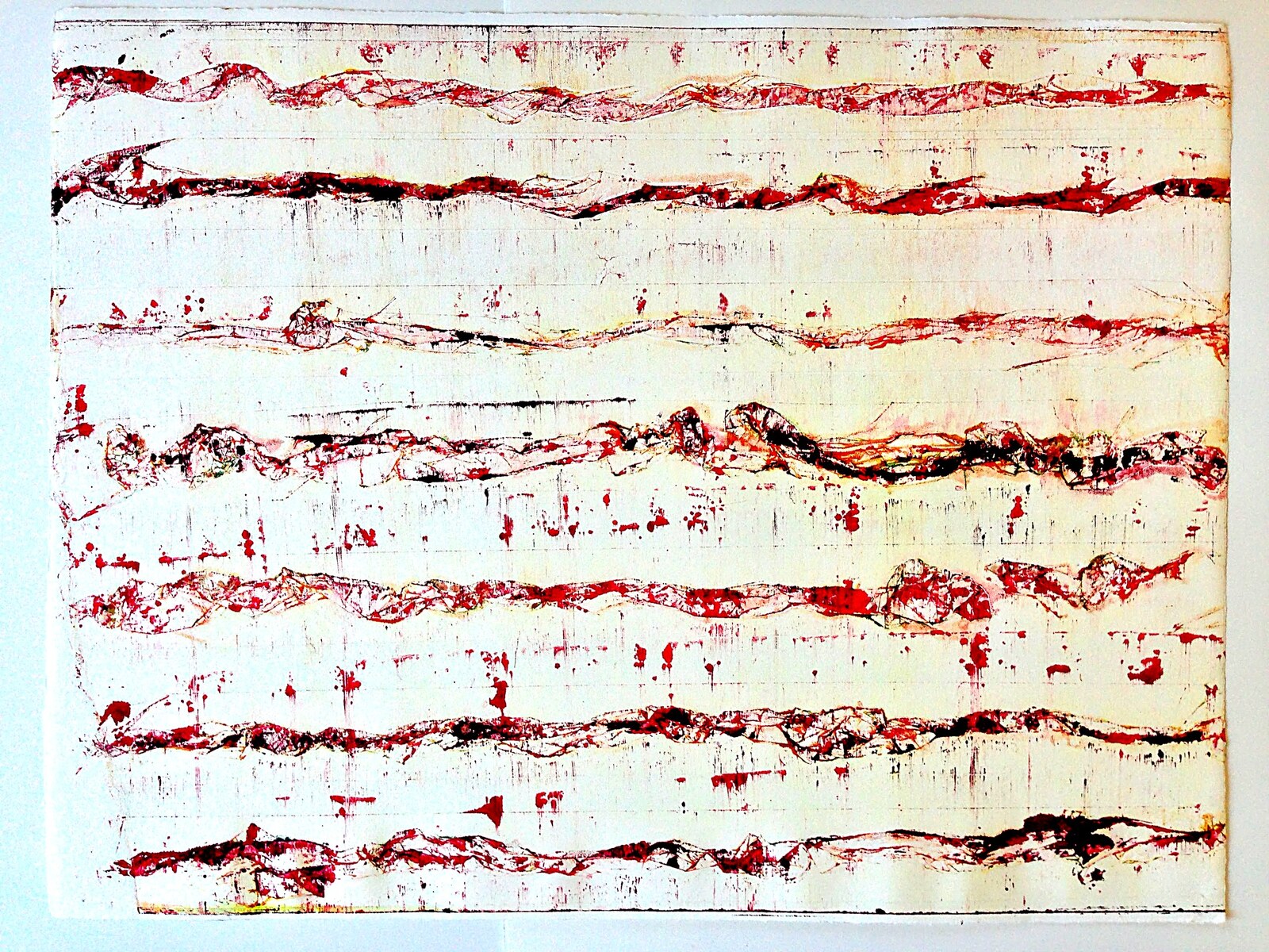 Water III, carmine waves, colour monotype
